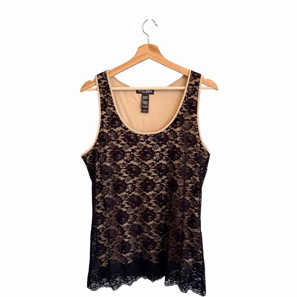 Bisou Bisou Y2K Whimsigoth Black Lace Overlay Tank Top Size XL Fairy Grunge